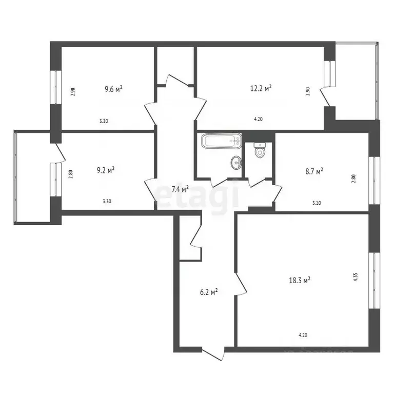 4-к кв. Красноярский край, Красноярск ул. Копылова, 42 (80.0 м) - Фото 2