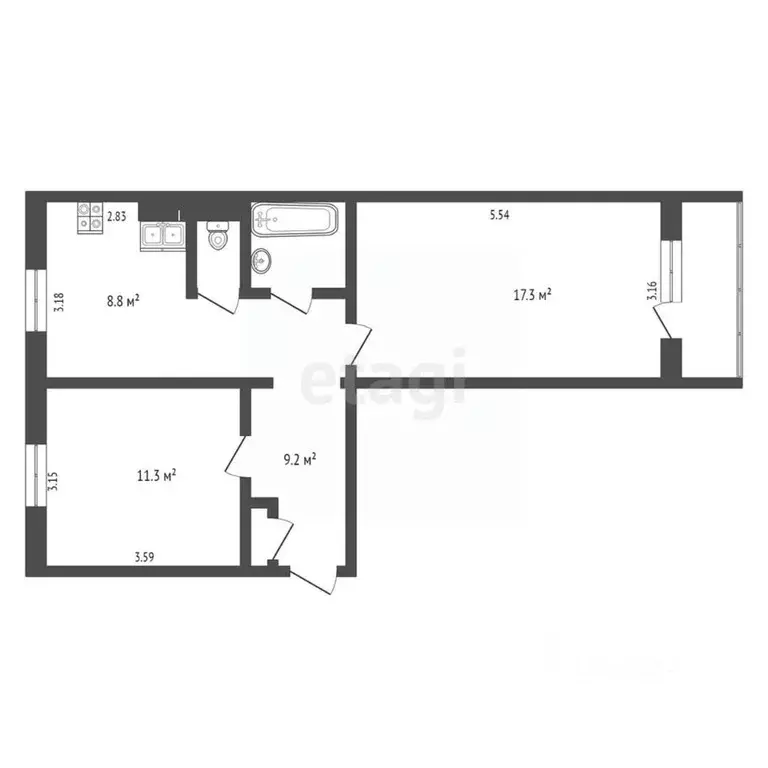 2-к кв. Ямало-Ненецкий АО, Ноябрьск Магистральная ул., 117 (51.6 м) - Фото 1