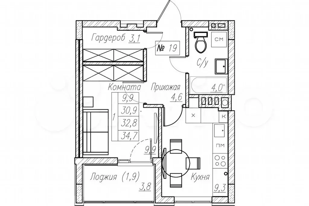 1-к. квартира, 34,7 м, 3/5 эт. - Фото 1