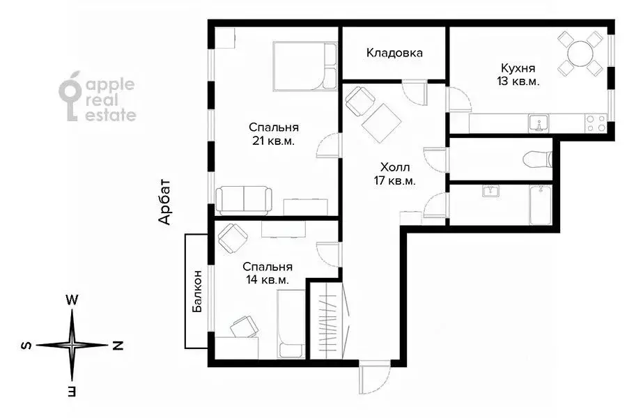 2-к кв. Москва ул. Арбат, 30/3С1 (74.0 м) - Фото 2