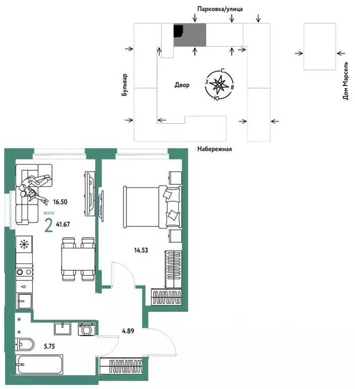 2-к кв. Тюменская область, Тюмень Береговая ул., 100к2 (41.67 м) - Фото 1