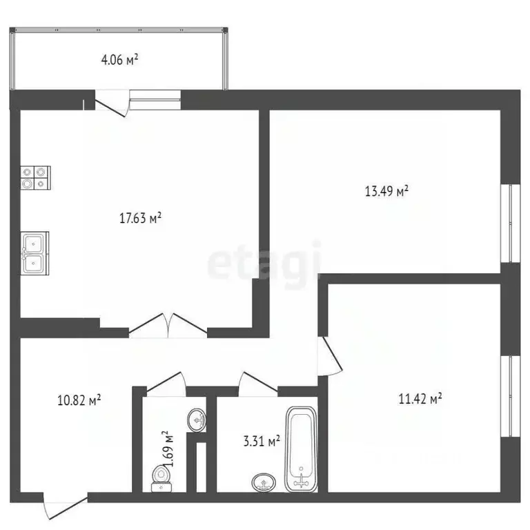 2-к кв. Тюменская область, Тюмень ул. 2-я Луговая, 22к3 (59.1 м) - Фото 2