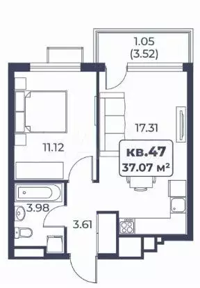 1-к. квартира, 37,1 м, 7/8 эт. - Фото 1