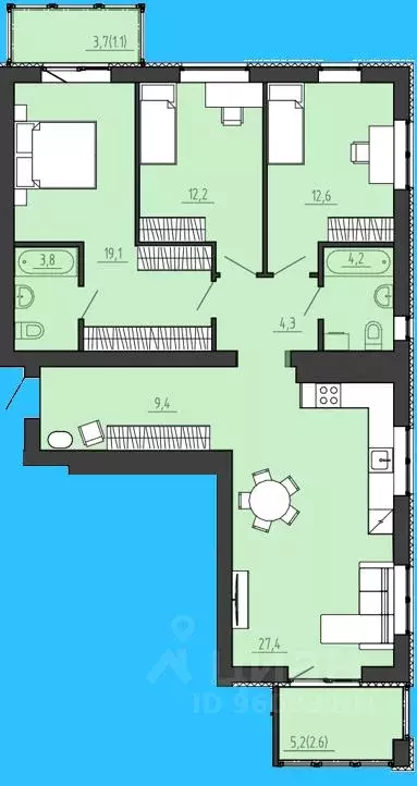 3-к кв. Калининградская область, Калининград ул. Генерала Толстикова ... - Фото 1