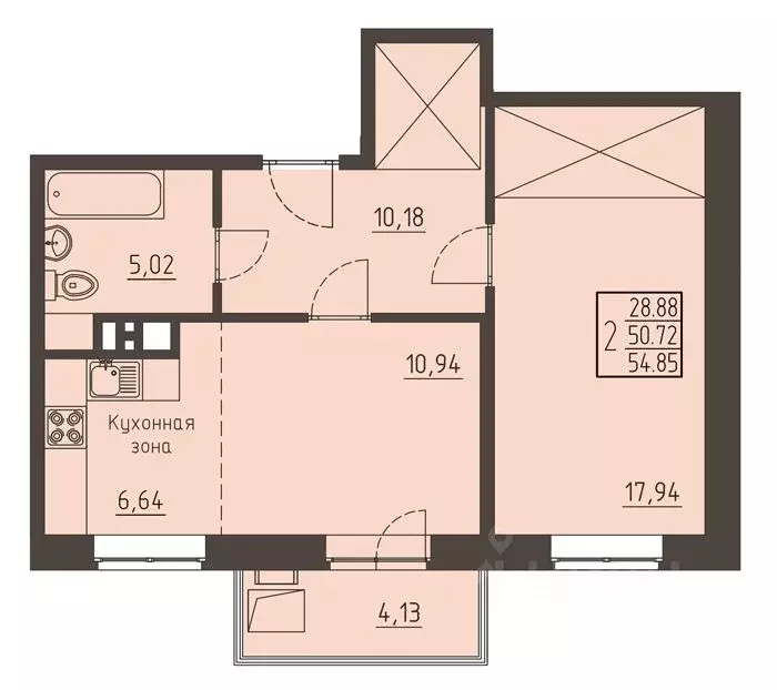 2-к кв. Иркутская область, Иркутск ул. Рылеева (54.85 м) - Фото 0