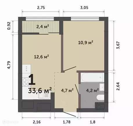 Продаётся 1-к квартира, 33.6 м - Фото 0