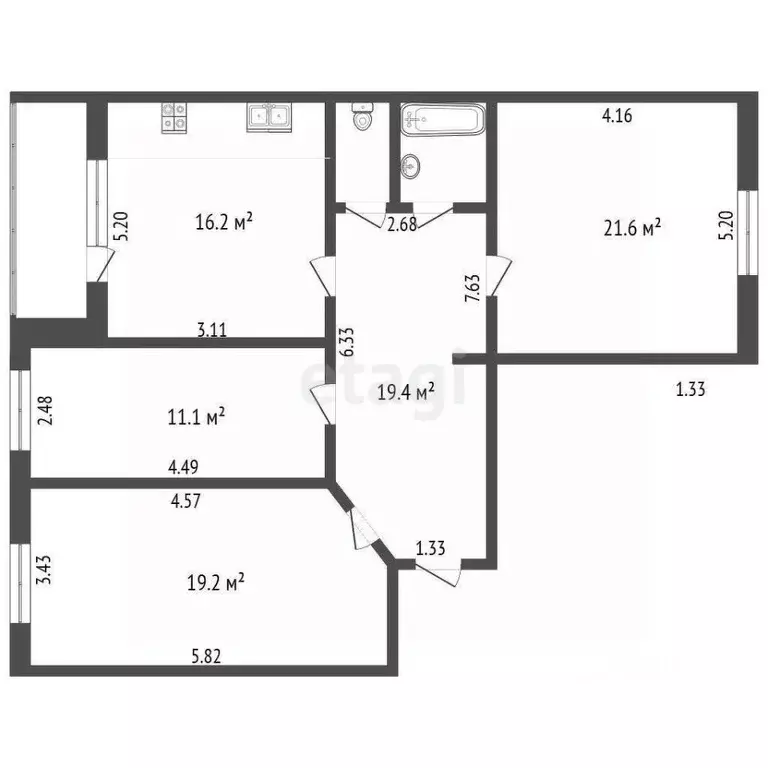 3-к кв. Калужская область, Калуга ул. Чехова, 13А (91.7 м) - Фото 2