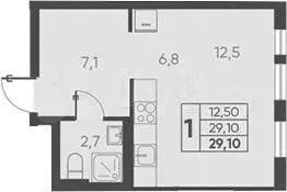 Квартира-студия, 29,1 м, 7/15 эт. - Фото 1