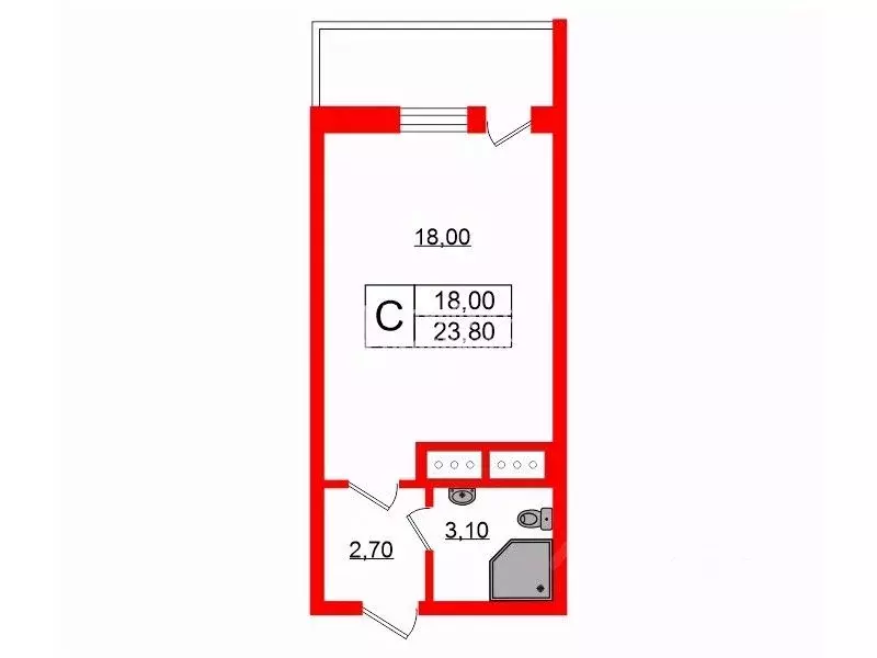 Студия Санкт-Петербург Комендантский просп., 69 (23.8 м) - Фото 1