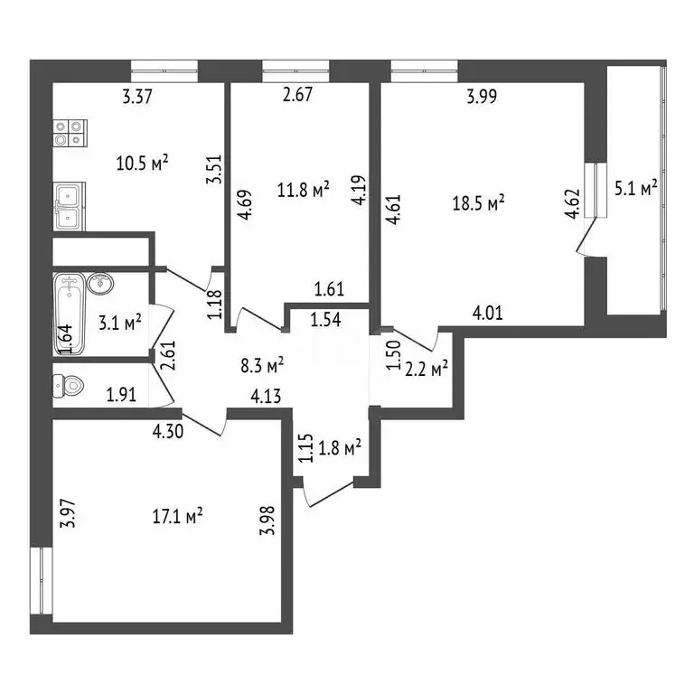 3-комнатная квартира: Кировск, Набережная улица, 19 (75 м) - Фото 1
