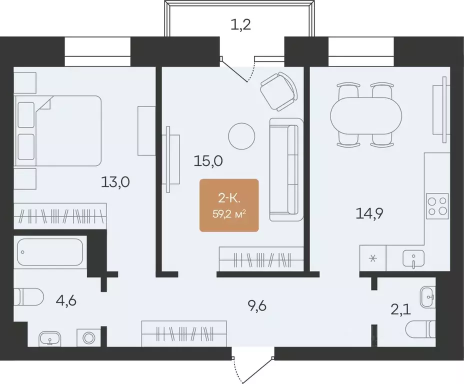 2-к кв. Ямало-Ненецкий АО, Новый Уренгой Юбилейная ул., 30 (59.2 м) - Фото 0