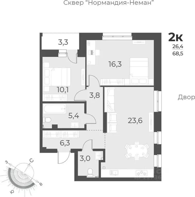 2-к кв. Новосибирская область, Новосибирск ул. Аэропорт, 49 (68.5 м) - Фото 0