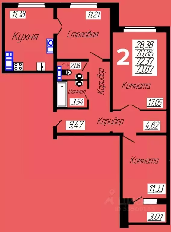 2-к кв. Смоленская область, Смоленск Центральная ул., 6 (73.68 м) - Фото 0