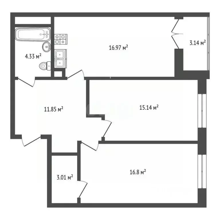 2-к кв. Тамбовская область, Тамбов проезд 1-й Школьный, 7 (68.1 м) - Фото 2