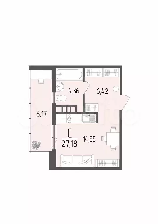 Квартира-студия, 27,2 м, 5/9 эт. - Фото 0