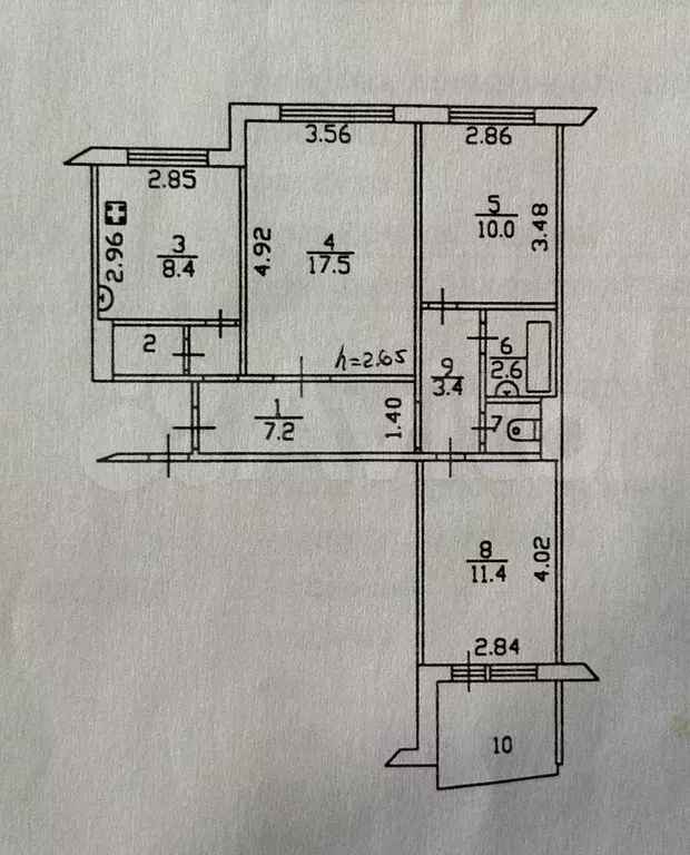 3-к. квартира, 63,8 м, 6/9 эт. - Фото 0