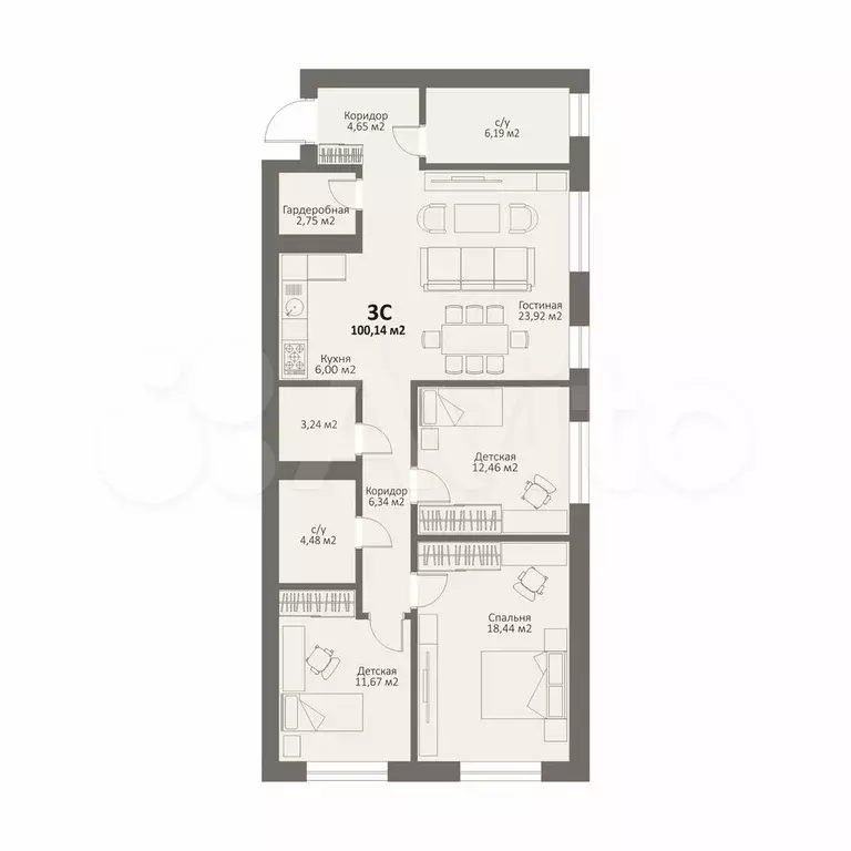 3-к. квартира, 100,1 м, 4/4 эт. - Фото 1