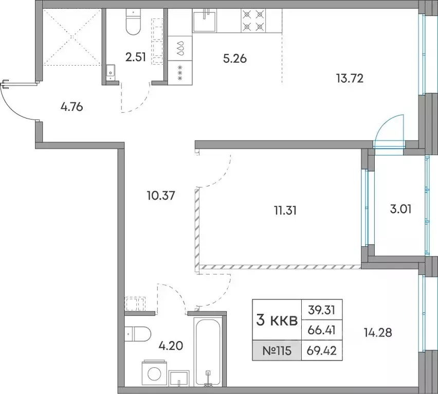 3-к кв. Карелия, Петрозаводск Александровский Завод тер.,  (69.42 м) - Фото 1