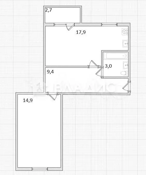 1-к. квартира, 44,9 м, 2/5 эт. - Фото 0