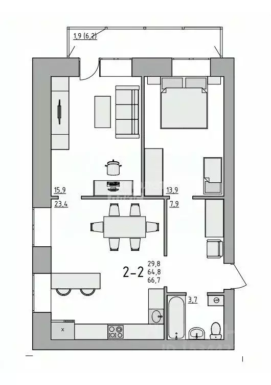 2-к кв. Вологодская область, Вологда Новгородская ул., 38 (66.7 м) - Фото 2
