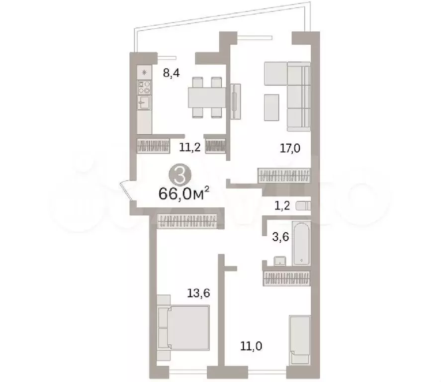 3-к. квартира, 66 м, 5/5 эт. - Фото 0