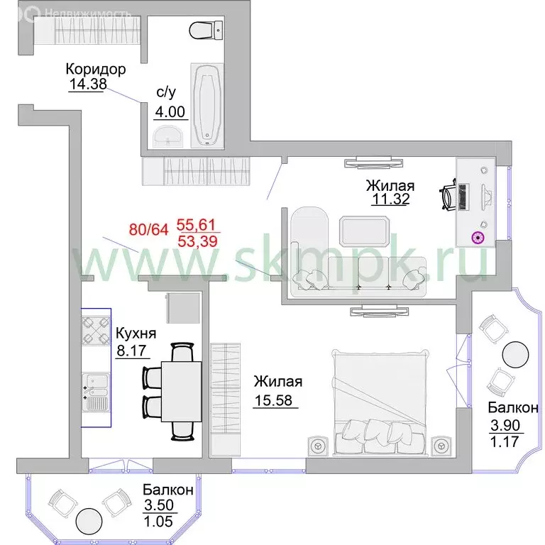 2-комнатная квартира: Пионерский, Портовая улица, 5 (63.1 м) - Фото 0