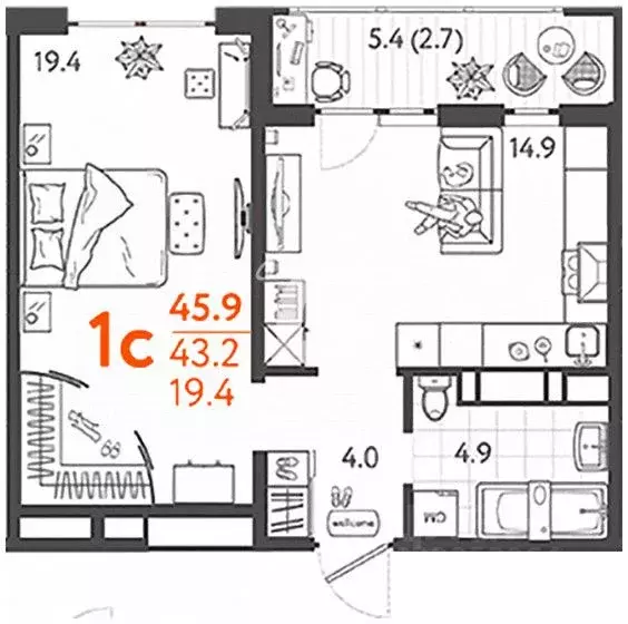 1-к кв. Краснодарский край, Краснодар Колхозная ул., 5/2к3 (46.0 м) - Фото 1