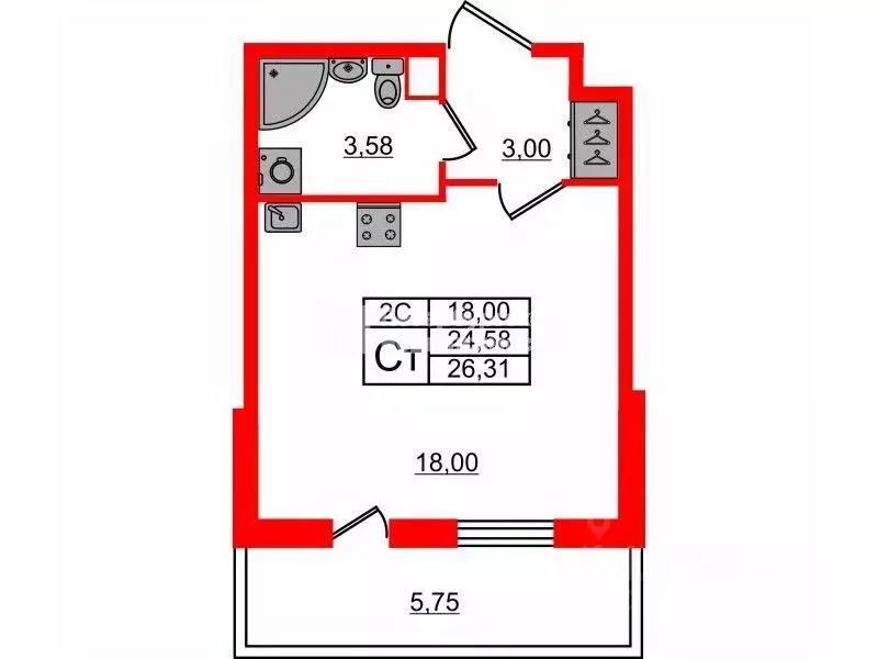 Студия Санкт-Петербург Пулковское ш., 99к4 (24.58 м) - Фото 2