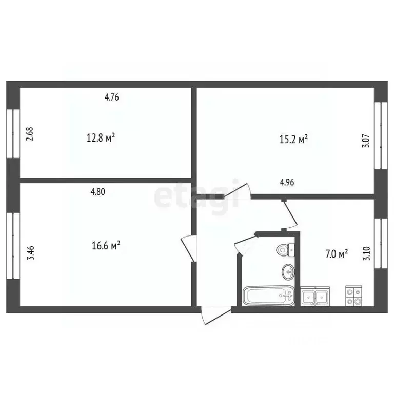 3-к кв. Томская область, Томск ул. Ференца Мюнниха, 44 (59.2 м) - Фото 1