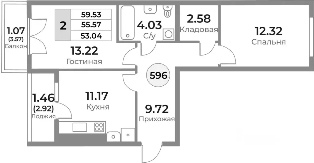 2-к кв. Калининградская область, Калининград Пригородная ул. (55.6 м) - Фото 0