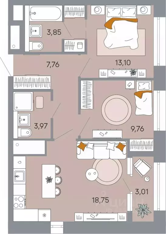 2-к кв. Тульская область, Тула ул. Красина, 78 (60.2 м) - Фото 1