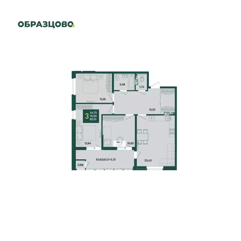 3-к квартира, 82.1 м - Фото 0