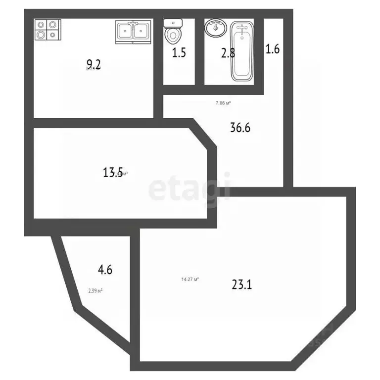 2-к кв. Ямало-Ненецкий АО, Салехард ул. Республики, 77 (59.3 м) - Фото 2