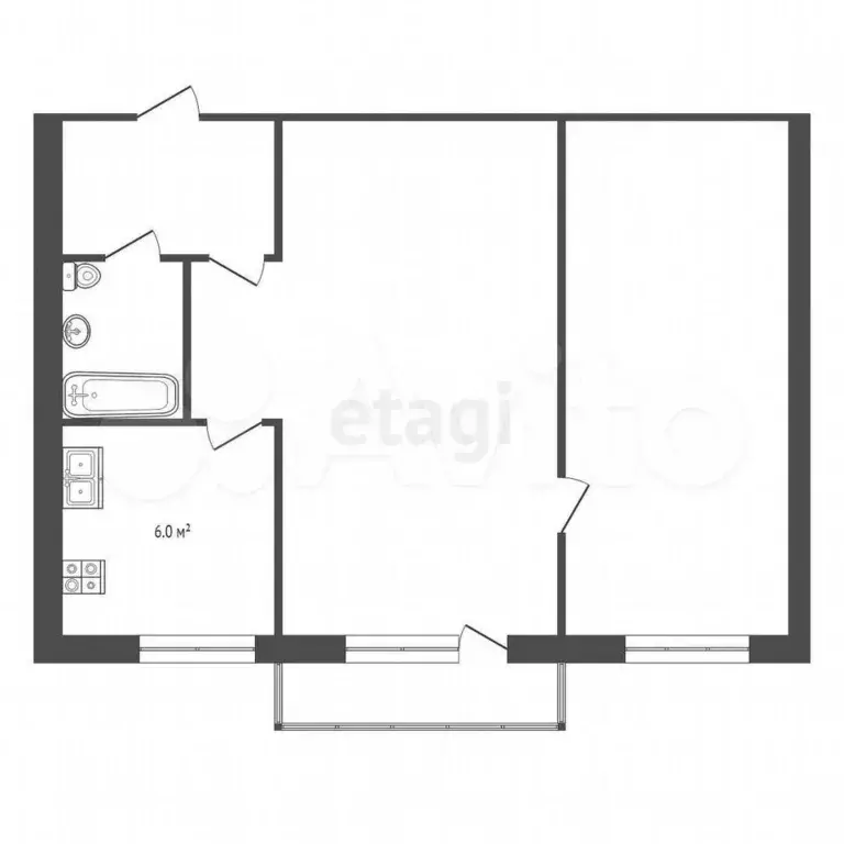 2-к. квартира, 47,3 м, 3/5 эт. - Фото 0