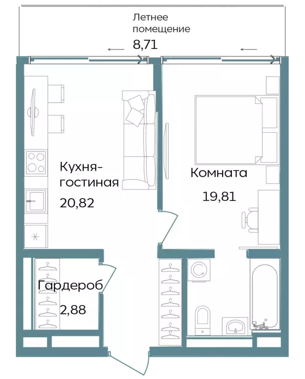 2-к квартира, 52.22 м - Фото 0