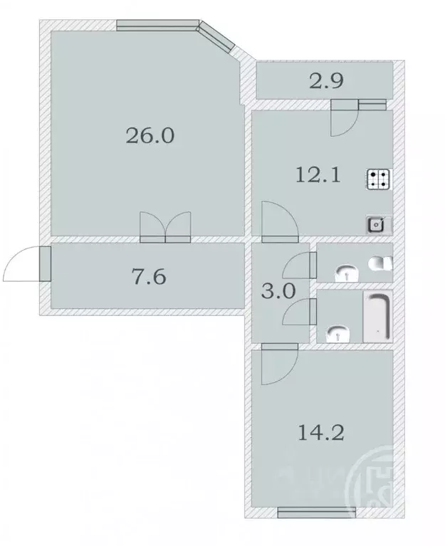2-к кв. Санкт-Петербург Глухарская ул., 27к1 (67.6 м) - Фото 2