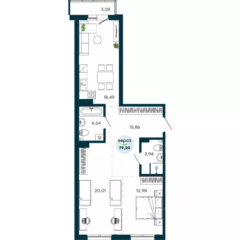 2-к кв. Иркутская область, Иркутск ул. Безбокова, 7А (79.2 м) - Фото 1