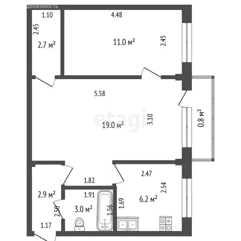 2-комнатная квартира: Чита, Новобульварная улица, 113 (50 м) - Фото 1