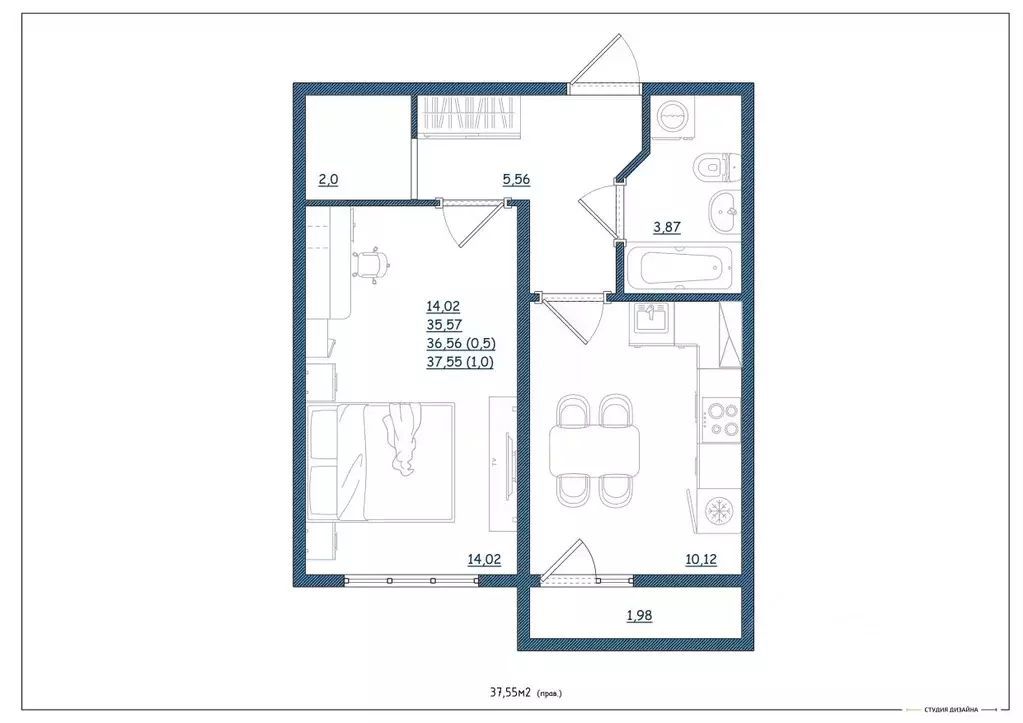 1-к кв. Тверская область, Тверь Новочеркасская ул., 48 (37.55 м) - Фото 1