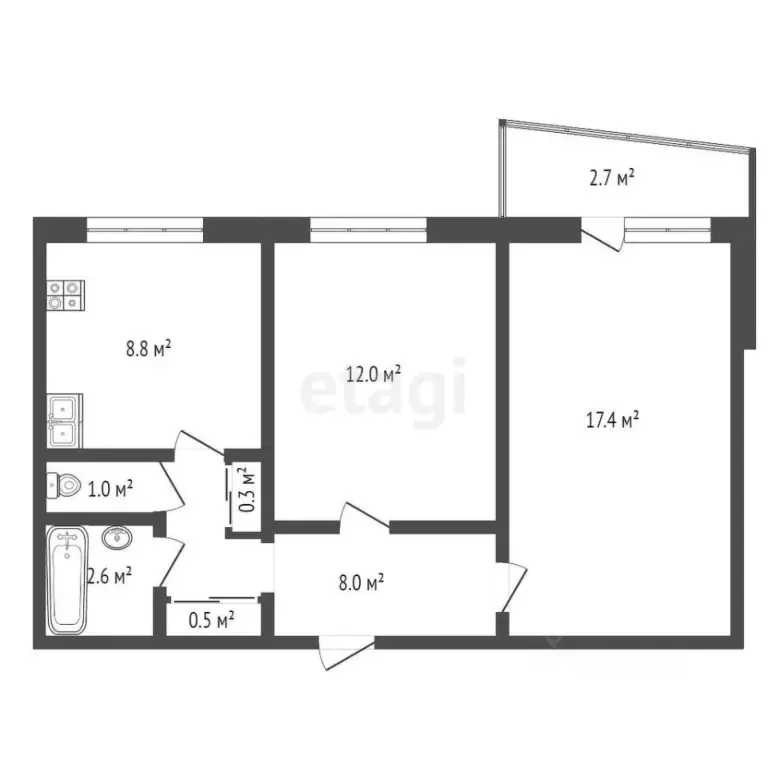 2-к кв. Тюменская область, Тюмень 6-й мкр, проезд 9 Мая, 2 (50.3 м) - Фото 2