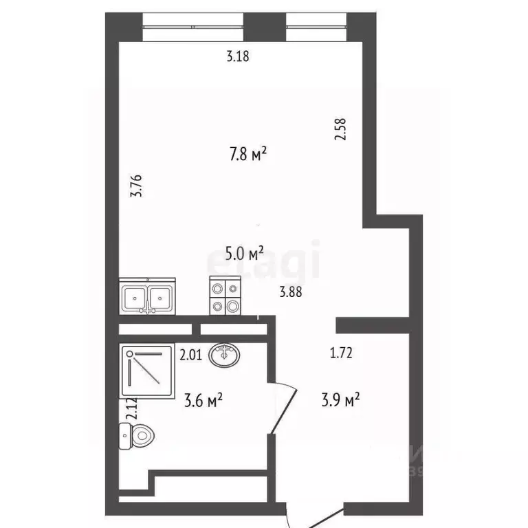 Студия Тюменская область, Тюмень ул. Газовиков, 38к2 (20.5 м) - Фото 1