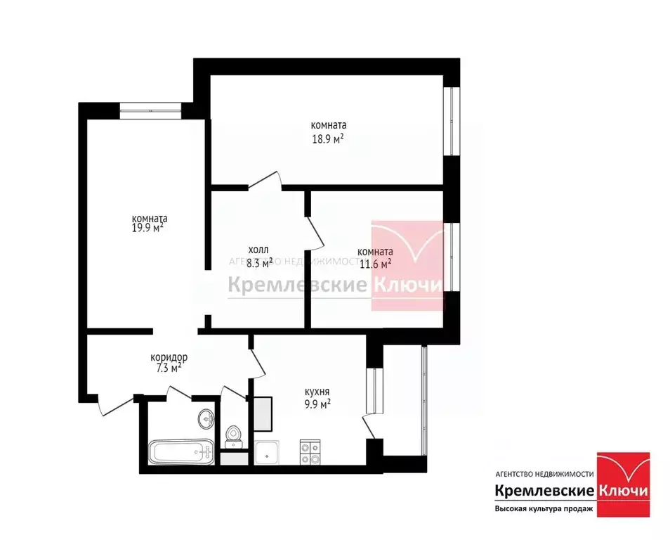 3-к кв. Московская область, Люберцы 116-й кв-л, к12 (81.0 м) - Фото 1