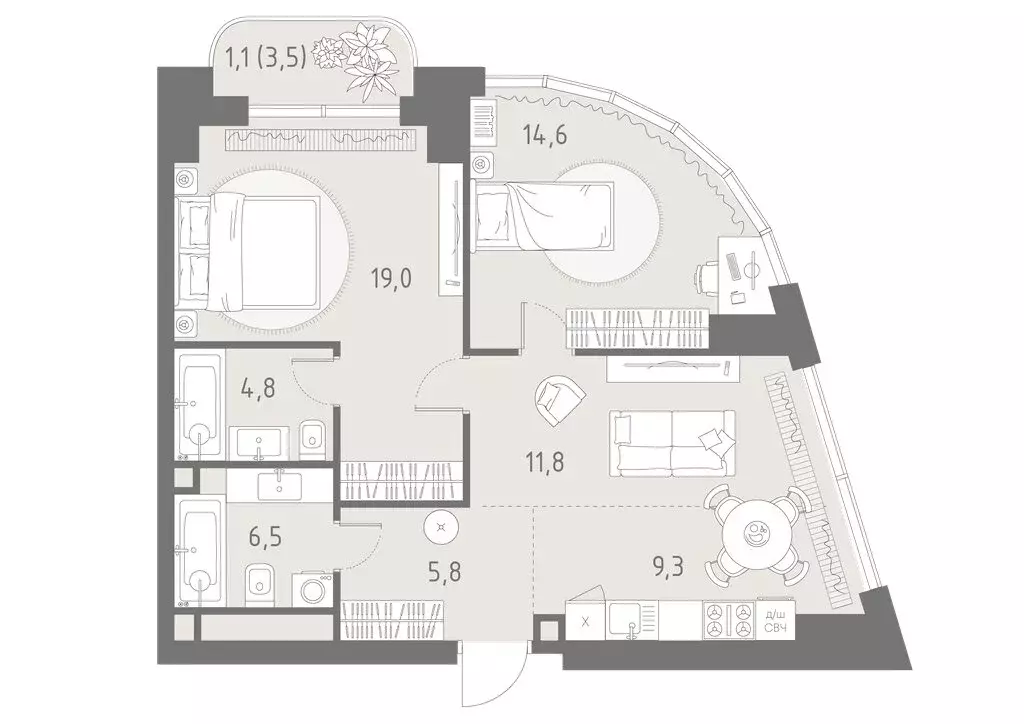 3-комнатная квартира: Москва, ЖК Родина Парк, к1 (72.9 м) - Фото 1