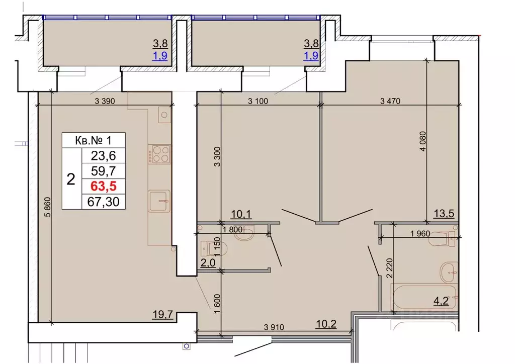 2-к кв. Костромская область, Кострома Кинешемское ш., 88 (63.5 м) - Фото 0