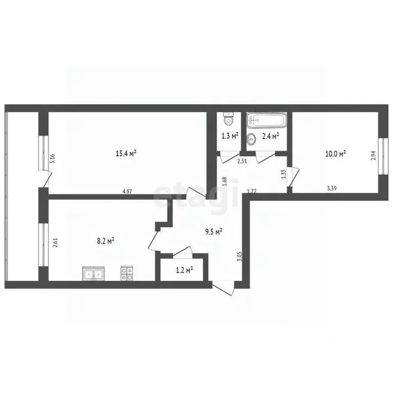 2-к кв. Омская область, Кормиловка рп ул. Маяковского, 16 (48.3 м) - Фото 2