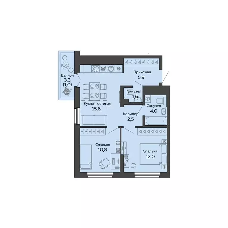 2-комнатная квартира: Екатеринбург, улица 8 Марта, 204Г (53.34 м) - Фото 0