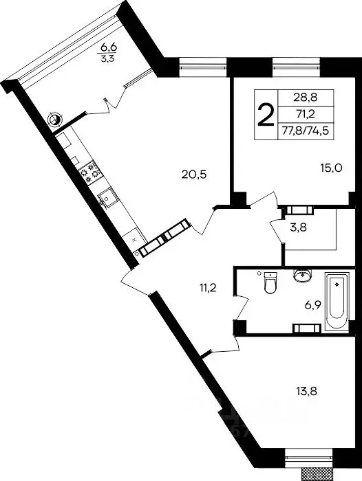 2-к кв. Севастополь Гагаринский муниципальный округ, Летчики мкр,  ... - Фото 1