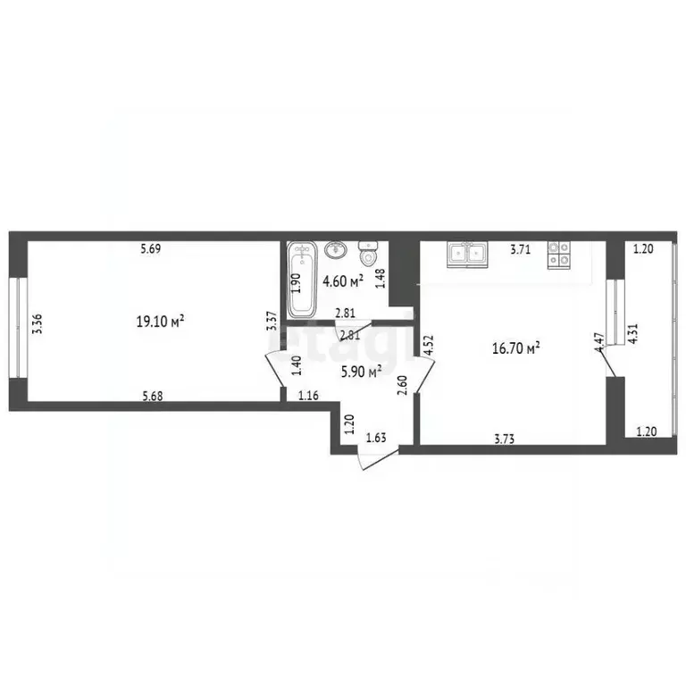 1-к кв. Чувашия, Чебоксары ул. Филиппа Лукина, 4 (46.3 м) - Фото 2