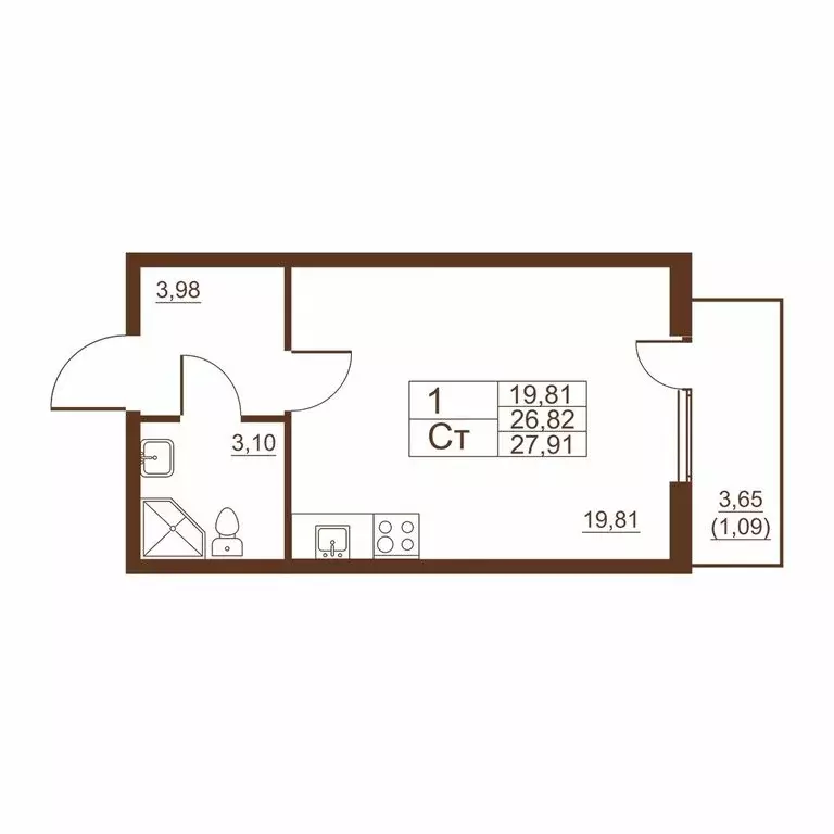 Квартира-студия: посёлок Шушары, Московское шоссе, 262к2 (26.8 м) - Фото 0