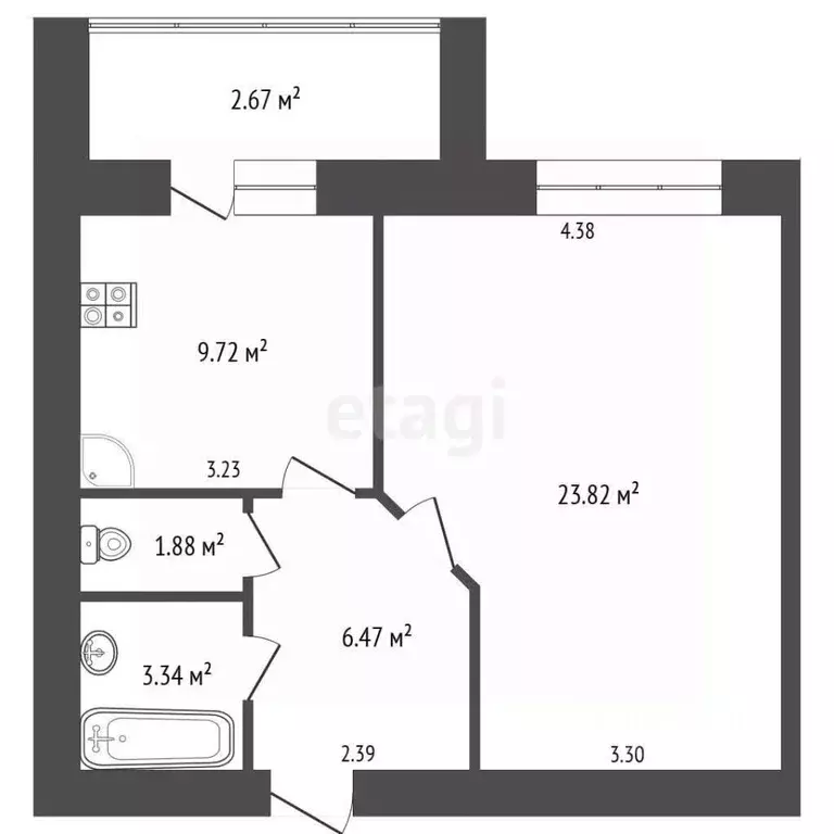 1-к кв. Московская область, Раменское Красноармейская ул., 25а (44.8 ... - Фото 2